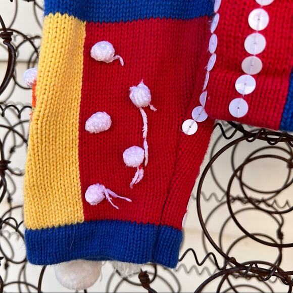 90s Jack B Quick Christmas primary color checkerboard snowman cardigan sweater - Picture 4 of 7